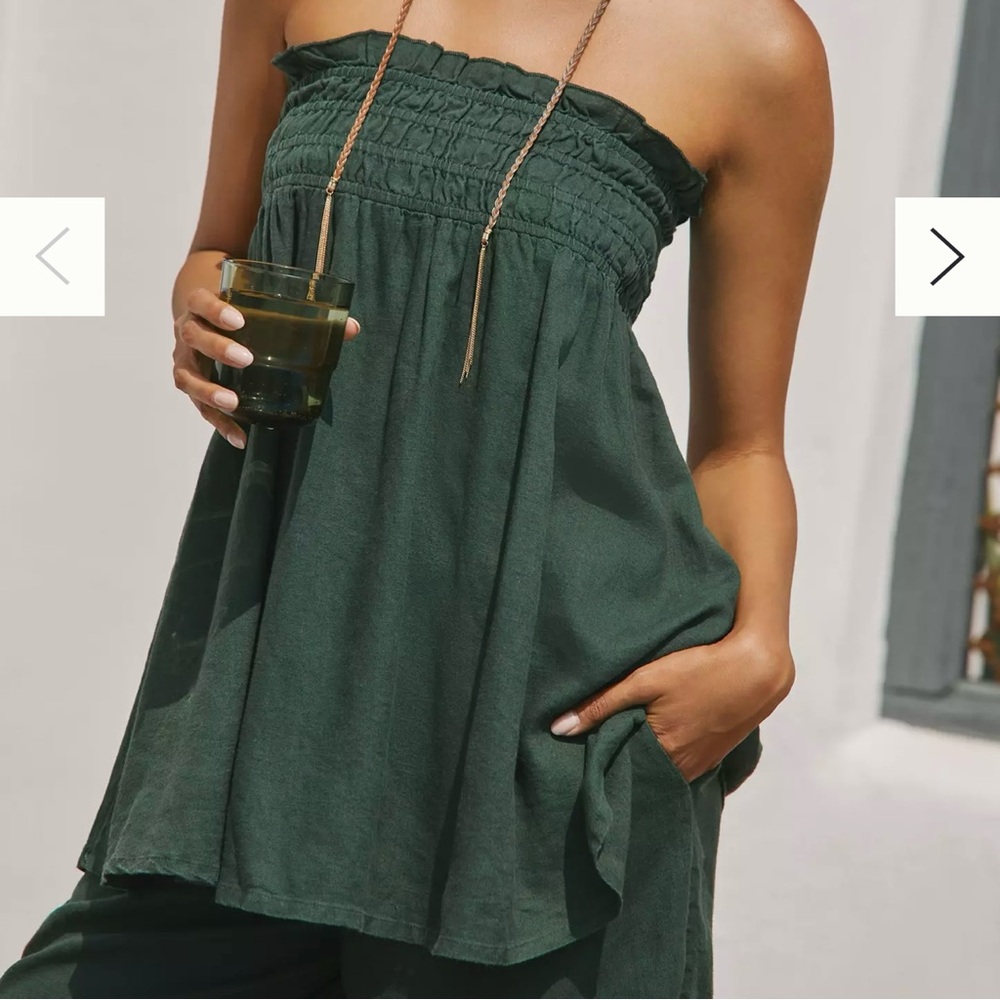 NWT Celandine by Anthropologie Women’s Size L Linen Strapless Smocked Top Green